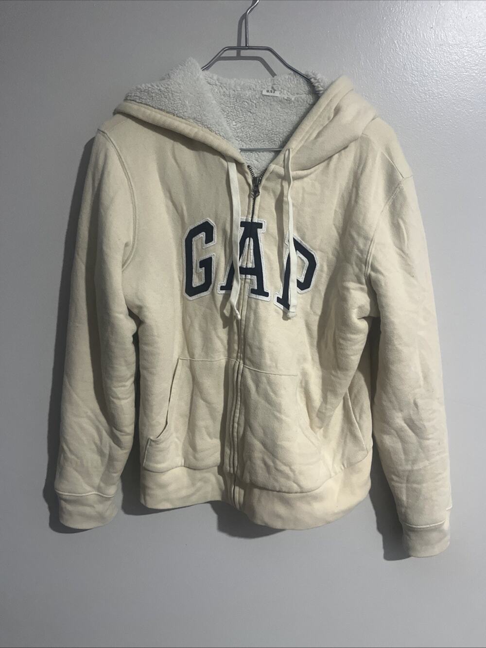 Gap Patch logo Ladies Cream White Fleeced Zip Up Hoodie Medium Y2K Style